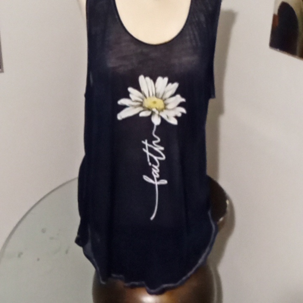 Navy Sleeveless Tank Top with Daisy and Faith Design